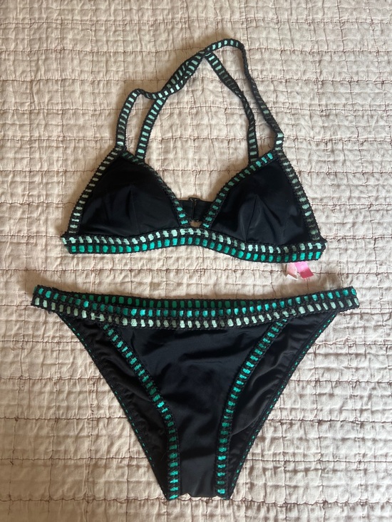 Victoria's Secret Other - Victoria's Secret Black Bikini with Teal and Mint Crochet Trim